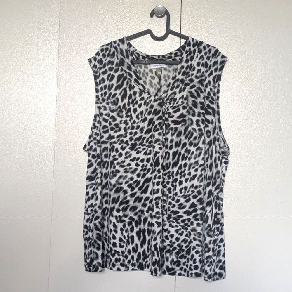 NWOT Calvin Klein Sleeveless Twist Front Cheetah Print Top Sz 3XL
